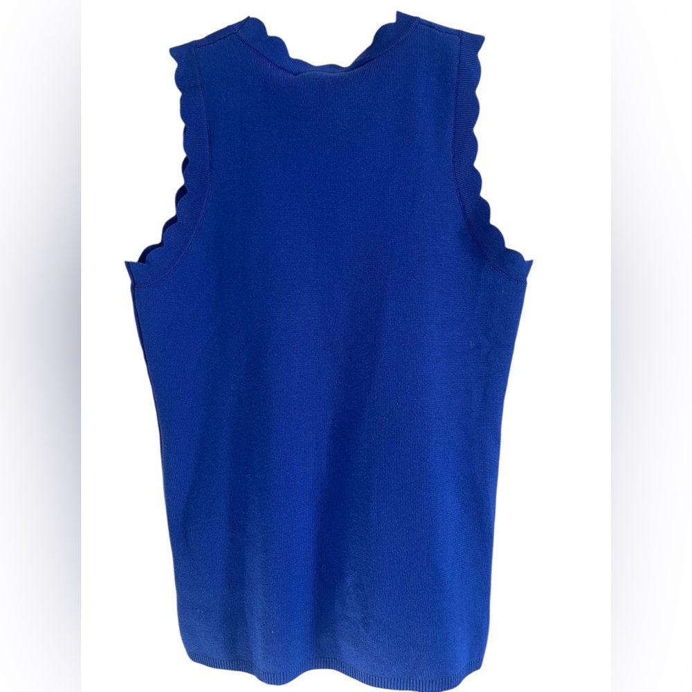 Cable & Gauge Sleeveless Scalloped Neck Stretch Knit Blouse Cobalt Blue Large - Picture 2 of 9